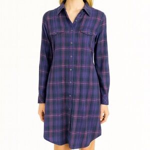 Kavu Jurnee Night Fever Dress Purple Plaid Flannel Button Up Elbow Patch Size S